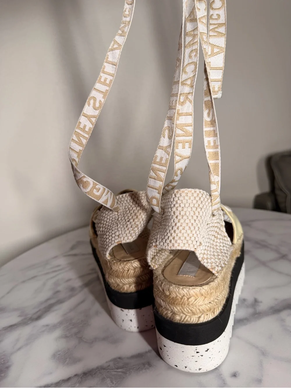Stella McCartney Gaia Logo Canvas Platform Espadrilles